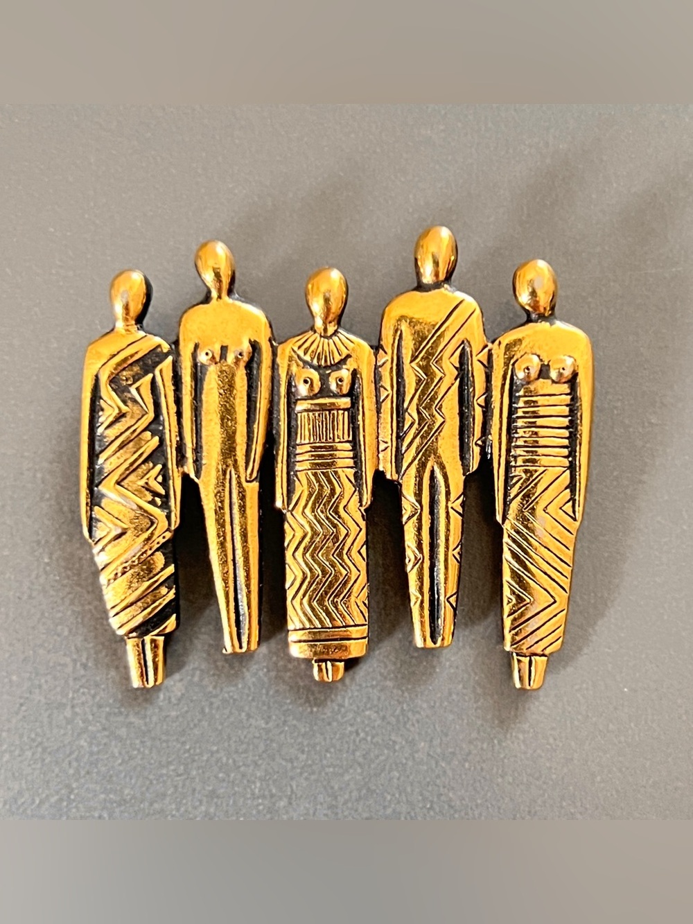 Vintage Laurel Burch "Tribe" People Brooch Pin Gold Tone Brass 5 Figures